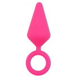 Розовая анальная пробка с кольцом Candy Plug L - 13,2 см.